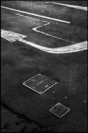 Road markings in an abstract pattern